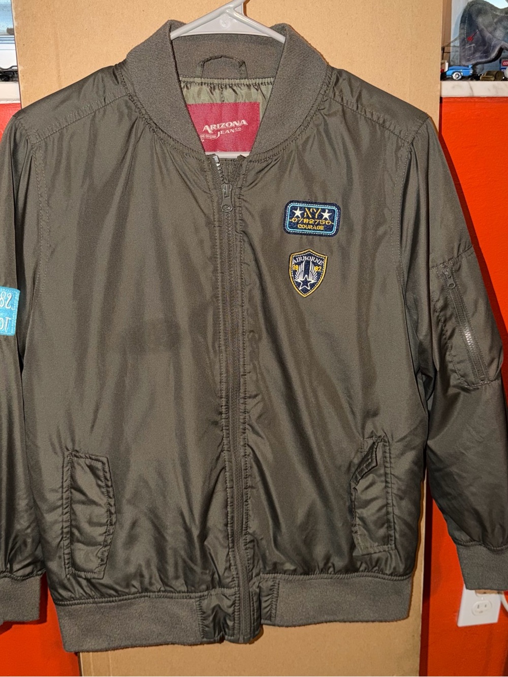Boys' Olive Green Bomber Jacket with Patches